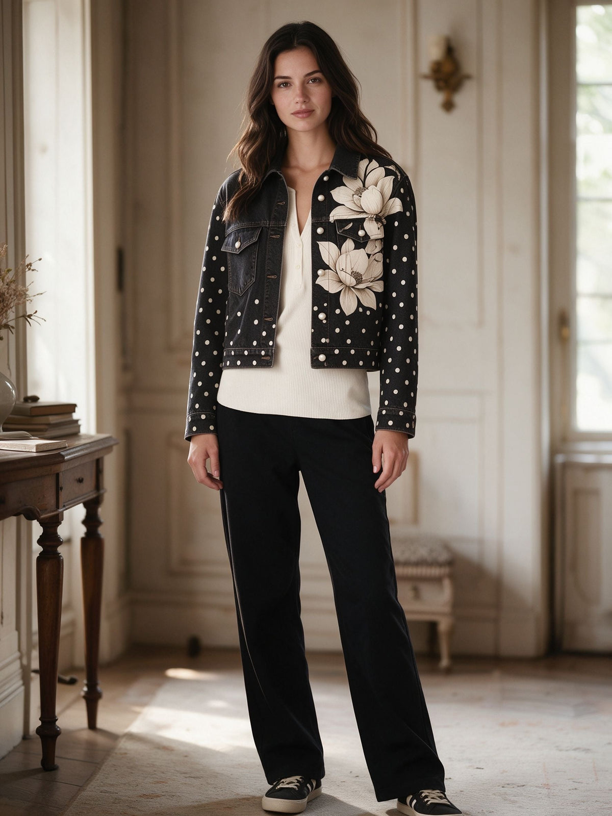 Dot Bloom Cropped Denim Jacket