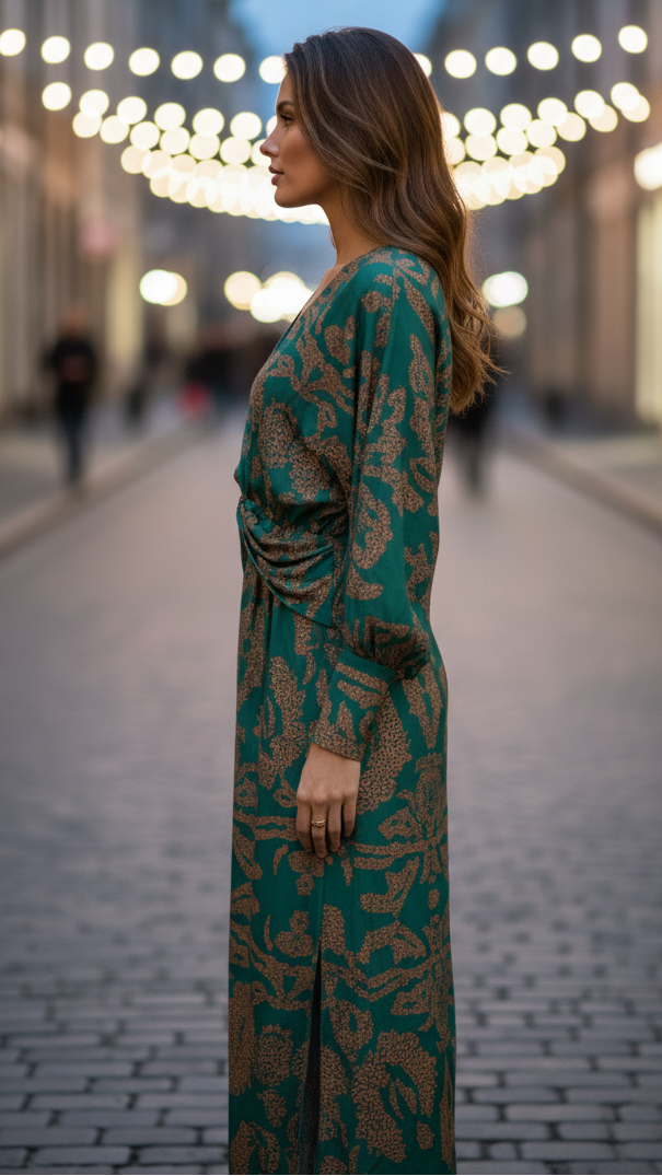 Elegant Print V-Neck Midi Dress