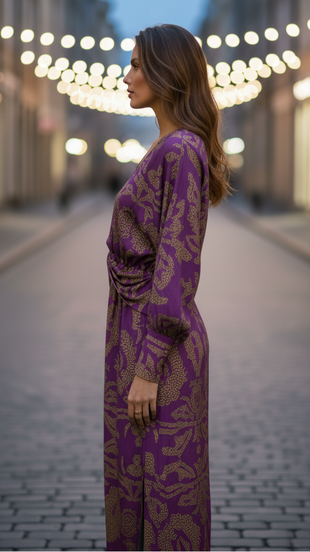 Elegant Print V-Neck Midi Dress