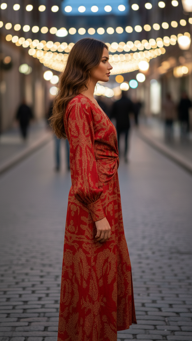 Elegant Print V-Neck Midi Dress