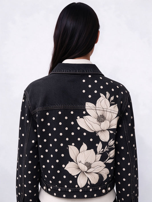 Dot Bloom Cropped Denim Jacket