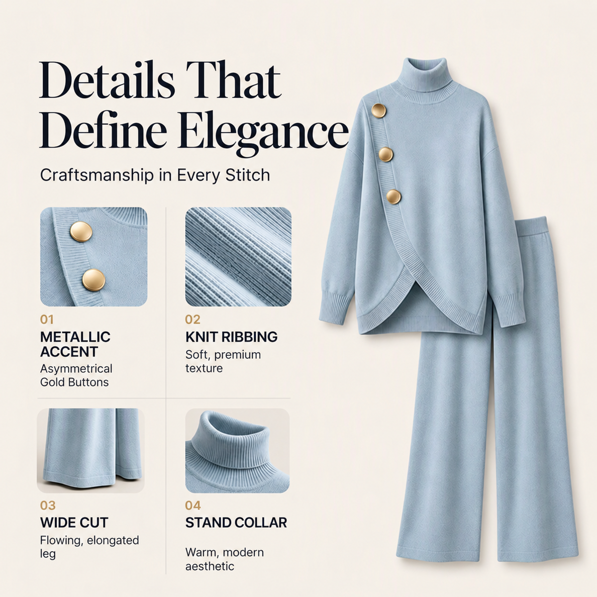 Turtleneck & Wide-Leg Trouser Set