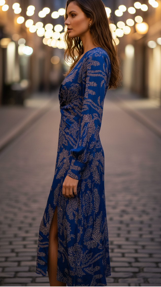 Elegant Print V-Neck Midi Dress