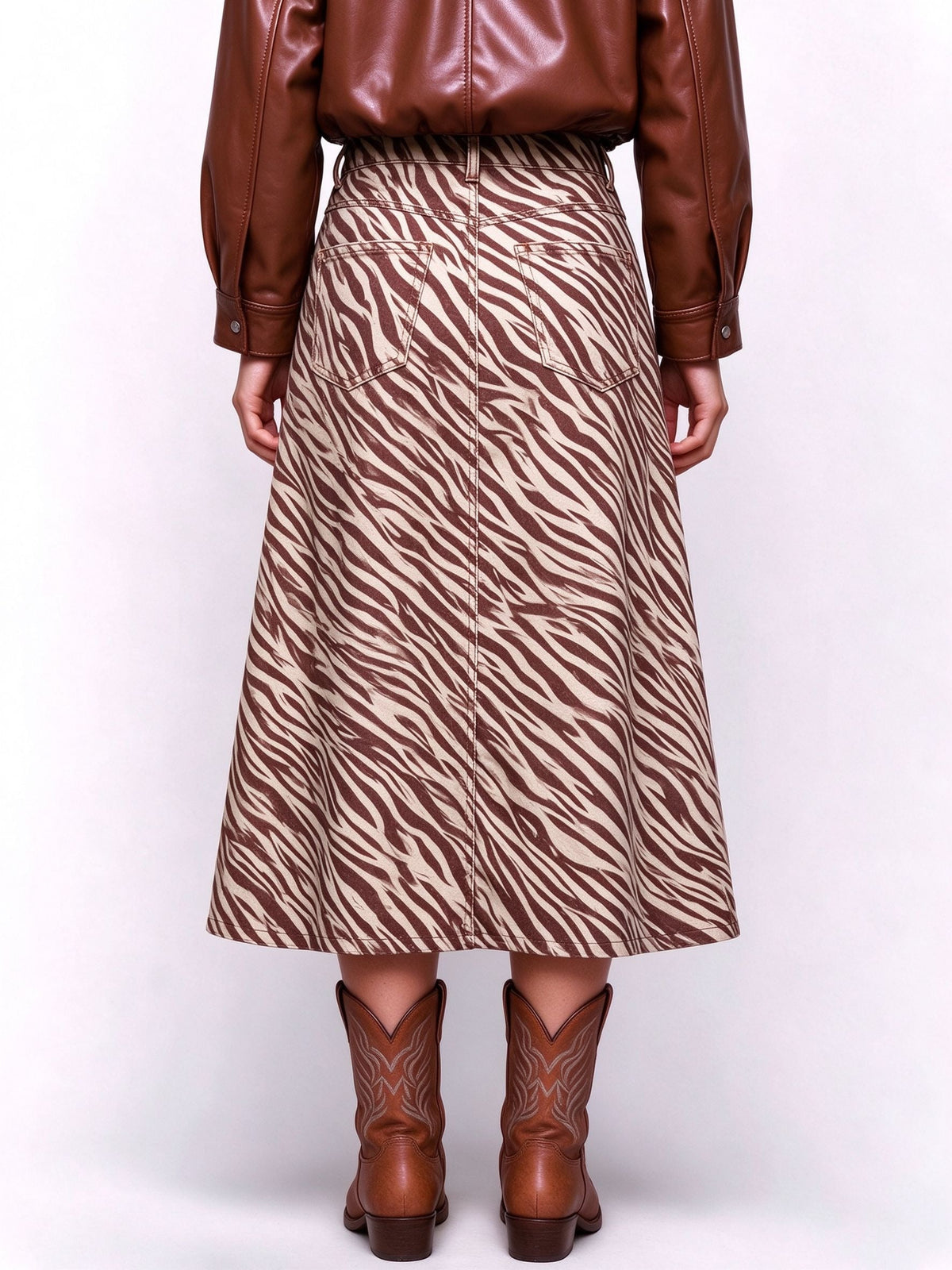 Zebra Ankle-Length Denim Skirt
