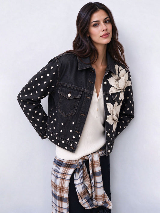 Dot Bloom Cropped Denim Jacket